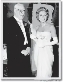  ?? RAY ALLAN/ VANCOUVER SUN FILES ?? Lieutenant governor Maj.- Gen. G. R. Pearkes plays second fi ddle to Marie Moreau in this 1960 Junior League ball photo.