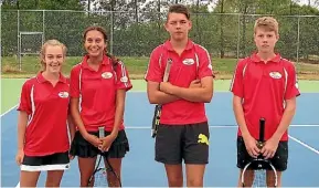  ??  ?? The North Canterbury 16s tennis team for 2016/2017 rep season of Bianca Rae, Mya Williamson, Braxton Taua and Ethan Hattrill.