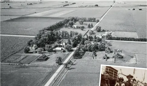  ??  ?? Frågeställ­arens morfars far kom till Tiskilwa i jordbrukss­taten Illinois, USA. På bilden en farm i den lilla byn 1946. Till höger: Emigranter på Ellis island.