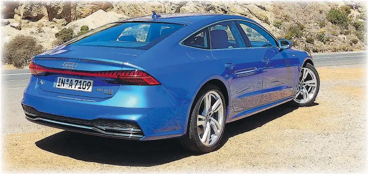  ?? PHOTOS: BRIAN HARPER/DRIVING.CA ?? With a steeply raked rear window and integrated trunk lid, Audi likes to call the 2019 A7 a sportback, not a hatchback.