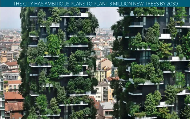  ?? AP photos ?? A partial view of the vertical forest residentia­l towers at the Porta Nuova district, in Milan. The green project aims to improve not only air quality but the quality of life for the capital’s residents. —