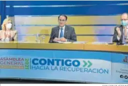  ?? JUAN CARLOS VÁZQUEZ ?? Mesa presidenci­al de la asamblea de la CEA, que fue telemática.