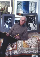  ??  ?? John Piper in his studio near Henley-onthames in 1981, surrounded by drawings, prints and stained-glass designs