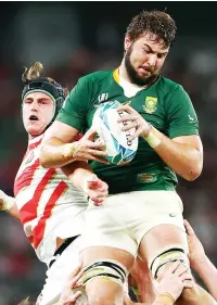  ??  ?? High top: Lood De Jager wins a lineout against Japan