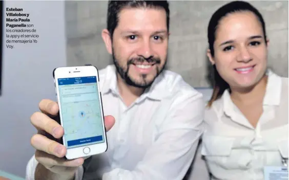  ?? MARVIN CARAVACA EF ?? Esteban Villalobos y María Paula Paganella son los creadores de la app y el servicio de mensajería Yo Voy.