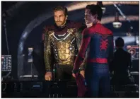  ??  ?? Jake Gyllenhaal
(left) stars as Mysterio and Tom Holland is Spider-Man in Columbia/Marvel’s Spider-Man: Far From Home. It knocked Toy Story 4 out of the top spot and made about $185.1 million since opening July 2.