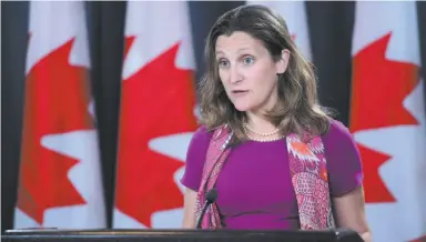  ?? CP PHOTO ?? Canadian Foreign Affairs Minister Chrystia Freeland speaks with media members in Ottawa on Wednesday.