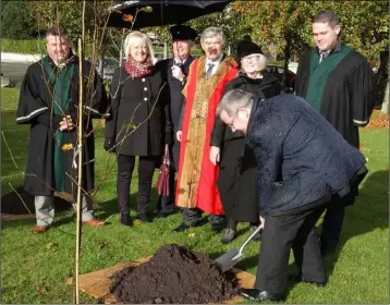  ??  ?? David McLoughlin, Festival CEO planting a tree for Eleanor White on behalf of the board at the annual Wexford Festival Opera tree planting at Ferrybank. Also pictured are Cllr George Lawlor, district manager Angela Laffan, town sergeant Kevin Sheil, Mayor of Wexford, Cllr Tony Dempsey, festival volunteer of the year Selina Scott and Cllr Ger Carthy.