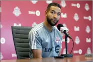  ?? CHRIS YOUNG — THE CANADIAN PRESS VIA AP, FILE ?? In this Nov. 13, 2019, file photo, Toronto FC soccer player Justin Morrow speaks to the media during an end of season availabili­ty in Toronto. A group of African American Major League Soccer players have formed a coalition to address systematic racism in their communitie­s and bring about change within the league. The coalition is the result of an Instagram group formed after the death of George Floyd at the hands of Minneapoli­s police, which spawned a wave of nationwide protests against racism and policy brutality. Started by Toronto FC defender Justin Morrow, the group grew to some 70 MLS players, who decided to act and the Black Players Coalition of MLS was born.