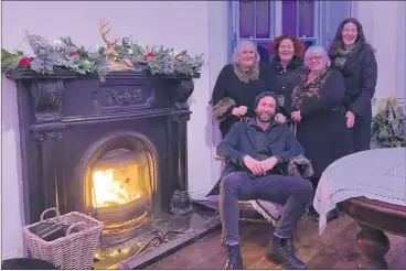  ?? ?? In the Round Room at Mountain Lodge, Glengarra, musician Jack O’Rourke is pictured with locals Margaret Fox, Mags Carroll, Siobhan Hurley and Breeda Fitzgerald.