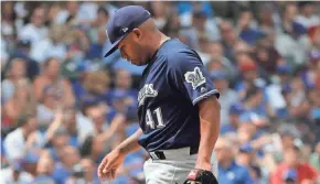  ?? AP ?? It was a rough afternoon for Brewers starter Junior Guerra as he was tagged for seven runs (six earned) on nine hits with a walk and two strikeouts.