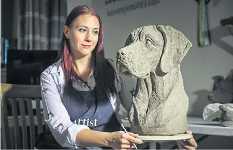  ?? Pictures: Mhairi Edwards. ?? Louise Jarvis creates lifelike sculptures of pet dogs at her studio in Alyth.