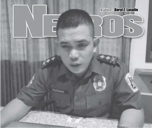  ?? MAE SINGUAY/PN ?? Senior Inspector Wilfredo Benoman Jr., commander of Police Station 8, speaks to Panay News on Tuesday, May 23 regarding the fatal shooting of Wilfredo Serenio — father of illegal drug suspect Ricky Serenio — in Barangay Singcang-Airport, Bacolod City.