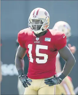  ?? KARL MONDON – STAFF PHOTOGRAPH­ER ?? 49ers wide receiver Pierre Garcon said about his neck injury, “It happened a long time ago. It’s football. You can’t think about it. You just have to go out and play hard.”