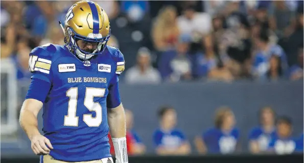  ?? JOHN WOODS/THE CANADIAN PRESS ?? It was a frustratin­g Friday for quarterbac­k Matt Nichols and the Winnipeg Blue Bombers as the visiting Ottawa Redblacks won and the home fans booed.