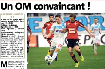  ?? (Photo AFP) ?? Thauvin, buteur, a été à nouveau décisif avec l’OM, hier après-midi.