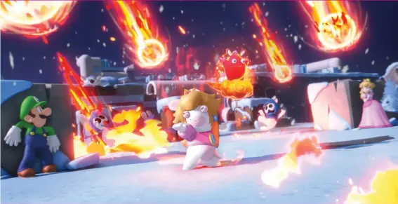  ?? ?? ABOVE An extended range of unique NPCs appear throughout the sequel.
FAR LEFT Toxiquake is a slimy Spark with the ability to poison nearby enemies.
LEFT Creative director Davide Soliani.
MAIN Rabbid Peach deploys the fiery Spark Pyrogeddon, which can conjure flaming meteors