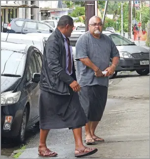  ?? Photo: Ronald Kumar ?? Ratu Epenisa Cakobau (right) at the Police CID office in Suva on June 8, 2018 after he was detained from Bau Island. He was released on Saturday.