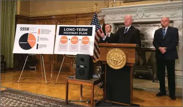  ?? Andrew DeMillo/AP ?? Funding: Arkansas Gov. Asa Hutchinson speaks at the state Capitol in Little Rock, Arkansas on Monday about his proposed highway funding plan.