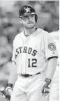  ?? Pat Sullivan / AP ?? Catcher Max Stassi is getting his feet wet with the Astros after spending most of the season at Class AAA Fresno.