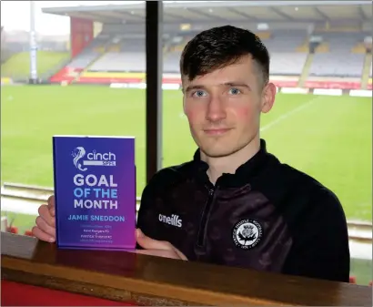  ?? ?? Partick Thistle goalkeeper Jamie Sneddon could hardly believe it when he won goal of the month award