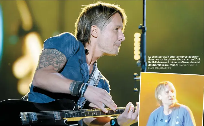  ??  ?? Le chanteur avait offert une prestation enflammée sur les plaines d’abraham en 2015. Keith Urban avait même revêtu un chandail des Nordiques au rappel.