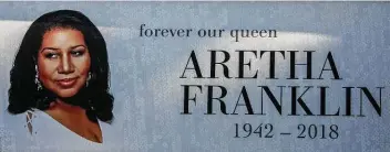  ?? Getty Images file photo ?? Soul music icon Aretha Franklin died in 2018. A new retrospect­ive covers her career from two gospel songs in 1956 through her final chart-topper in 2014 — a cover of Adele’s “Rolling in The Deep.”
Franklin is Ray Charles’ guest as he hosts “The Midnight Special” in 1973. The bulk of “Aretha” is dedicated to her years with Atlantic Records, which spanned from 1967 to 1979.