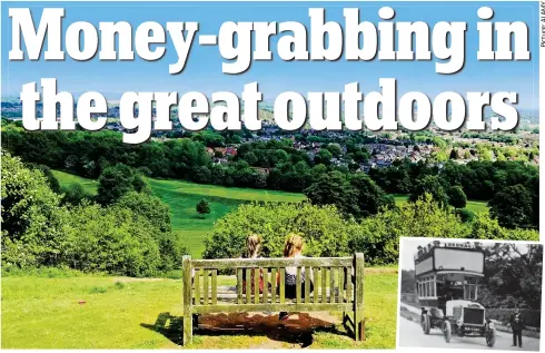  ??  ?? Jewel of the city: Children enjoy the views at Lickey Hills Country Park in Birmingham. Inset: A No 70 Rednal bus