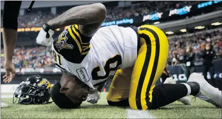  ?? — THE CANADIAN PRESS FILES ?? Hamilton Tiger-Cats wide receiver Brandon Banks reacts after his touchdown was called back Nov. 30 during the 102nd Grey Cup. Banks and the Ticats are aiming for redemption.