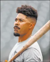  ?? ?? San Francisco’s Lamonte Wade Jr. takes batting practice during a workout Thursday in San Francisco.