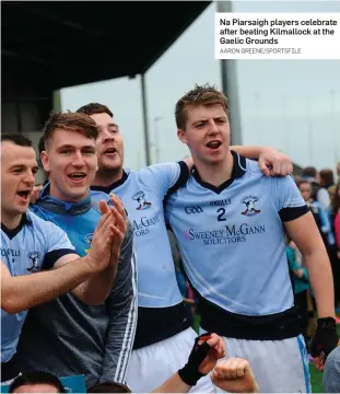  ?? AARON GREENE/SPORTSFILE ?? Na Piarsaigh players celebrate after beating Kilmallock at the Gaelic Grounds