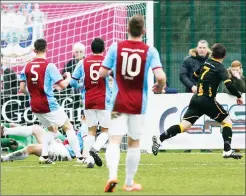  ??  ?? PARITY: Sean Taylor, right, celebrates after equalising for Morpeth