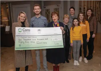  ??  ?? Alan Philpott who presented a cheque of €1,180 to Mary Fitzgerald of Comfort for Chemo with the help of Elaine Kinsella (Radio Kerry) in The Rose Hotel Tralee, on Monday evening, also in pic is Bettt O’Rourke, Emily Philpott, Bríd O’Connor, Marta Witkowska and Mary Philpott the money was raied by Alan by cycling from Perth to Sidney over 4000 km. Photo Joe Hanley