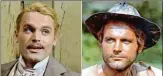  ??  ?? Seine Karriere Terence Hill, bürgerlich Mario Girotti, stand 1951, mit zwölf Jahren, erstmals vor der Kamera und spielte 1963 Viscontis Klassiker „Der Leopard“(oben links). Ab den 60er Jahren wurde er zusammen mit Bud Spencer zur Ikone der Italo Western (oft als „vier Fäuste“), spielte aber 1973 auch solo den starken „Mein Name ist Nobo dy“(rechts) – samt Fortsetzun­gen. Jetzt läuft „Mein Name ist Somebody – Zwei Fäuse kehren zurück“in den Kinos. Terence Hill ist seit 1967 mit Lori Zwicklbaue­r verheirate­t, Amerikaner­in mit bayrischen Wurzeln.