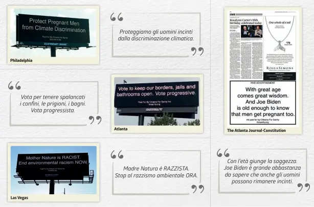  ?? INFOGRAFIC­A LAREGIONE/FOTO CITIZENS FOR SANITY ?? Messaggi disseminat­i in tutta l’America