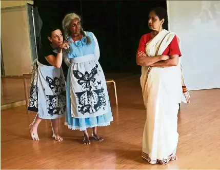  ?? Masakini Theatre Company ?? Pappalardo (left) and Sukania play alice and asha respective­ly, both represent different aspects of the same character. Sabera (right) plays asha’s traditiona­l-minded mother in Alice In The Antipathie­s .—