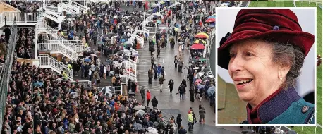  ?? ?? Back on track .... record-breaking crowds, Princess Anne in her natty hat and ladies braving the weather in posh frocks