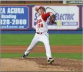  ?? SARAH PIETROWSKI - FOR DIGITAL FIRST MEDIA ?? Wilson’s Collin Foster (28) pitches against Twin Valley during Wilson’s win over Twin Valley in the Berks County championsh­ip at First Energy Stadium on May 17.