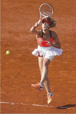  ?? AP Photo/Petr David Josek ?? France’s Alize Cornet plays a shot against countrywom­an Caroline Garcia during their fourth-round match in the French Open on Monday at Roland Garros in Paris.