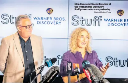  ?? Photo / Michael Craig ?? Glen Kyne and Sinead Boucher at the Warner Bros Discovery — Stuff press conference yesterday.