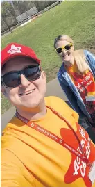  ??  ?? We’ve got your back Young persons practition­er Jason Lyttle and project team leader Carla McGuire on the Kiltwalk