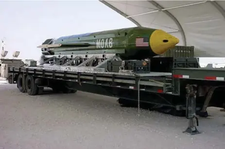  ?? EGLIN AIR FORCE BASE VIA THE NEW YORK TIMES ?? The GBU-43/B Massive Ordnance Air Blast bomb, also known as the “mother of all bombs,” was used to target a Daesh complex in Afghanista­n.