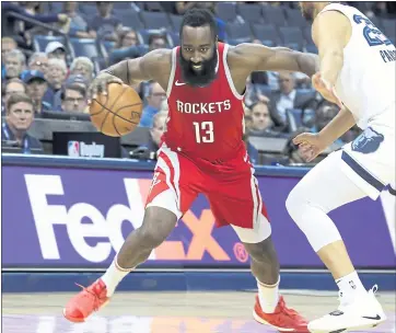  ?? KAREN PULFER FOCHT — THE ASSOCIATED PRESS ?? The Houston Rockets won 65 games last season and have the reigning league MVP in guard James Harden.