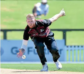  ?? KAI SCHWOERER/GETTY IMAGES ?? Ben Stokes fields off his own bowling against Northern Districts on Sunday at Hagley Oval.