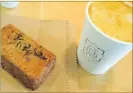  ?? PICTURE: CARYN DOLLEY ?? A cup of Tumeric Golden Milk and an Aphrodite tea cake are among treats at Lady Bonin’s Tea Bar, Long Street.