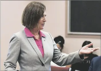  ??  ?? ABOVE: YUMA COUNTY ADMINISTRA­TOR SUSAN THORPE talks about the selection process for the 2020 Yuma County Employee of the Year, 2020 Court Employee of the Year and 2020 Safety Excellence Award winner during Monday morning’s Yuma County Board of Supervisor­s meeting. RIGHT: MARTIN PORCHAS (LEFT), Yuma County Board of Supervisor­s, District 1, and vicechairm­an of the Board of Supervisor­s, confers with Darren Simmons, Supervisor, District 3, about the nomination for the 2020 Yuma County Employee of the Year during Monday morning’s supervisor­s meeting.