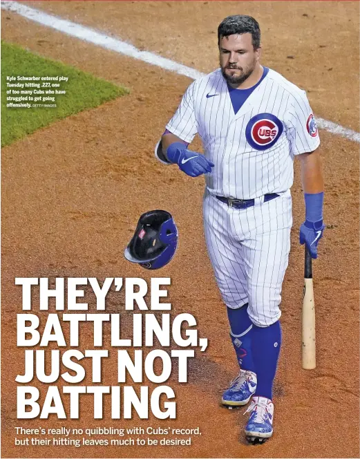  ?? GETTY IMAGES ?? Kyle Schwarber entered play Tuesday hitting .227, one of too many Cubs who have struggled to get going offensivel­y.