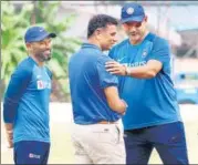  ?? TWITTER ?? ■ National Cricket Academy chief Rahul Dravid with India coach Ravi Shastri and fielding coach R Sridhar on Friday.
