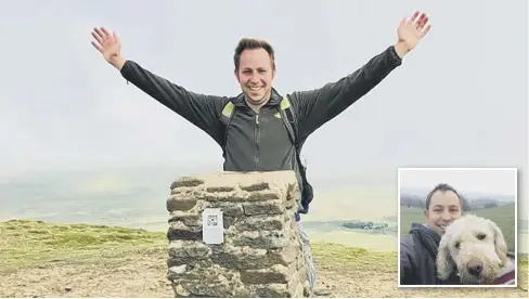  ?? ?? Alan completing the Yorkshire 3 Peaks Challenge last year and, inset, Alan and Scribble