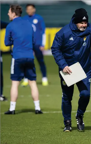  ??  ?? Steve Clarke at training yesterday ahead of the World Cup qualifying opener against Austria at Hampden tonight